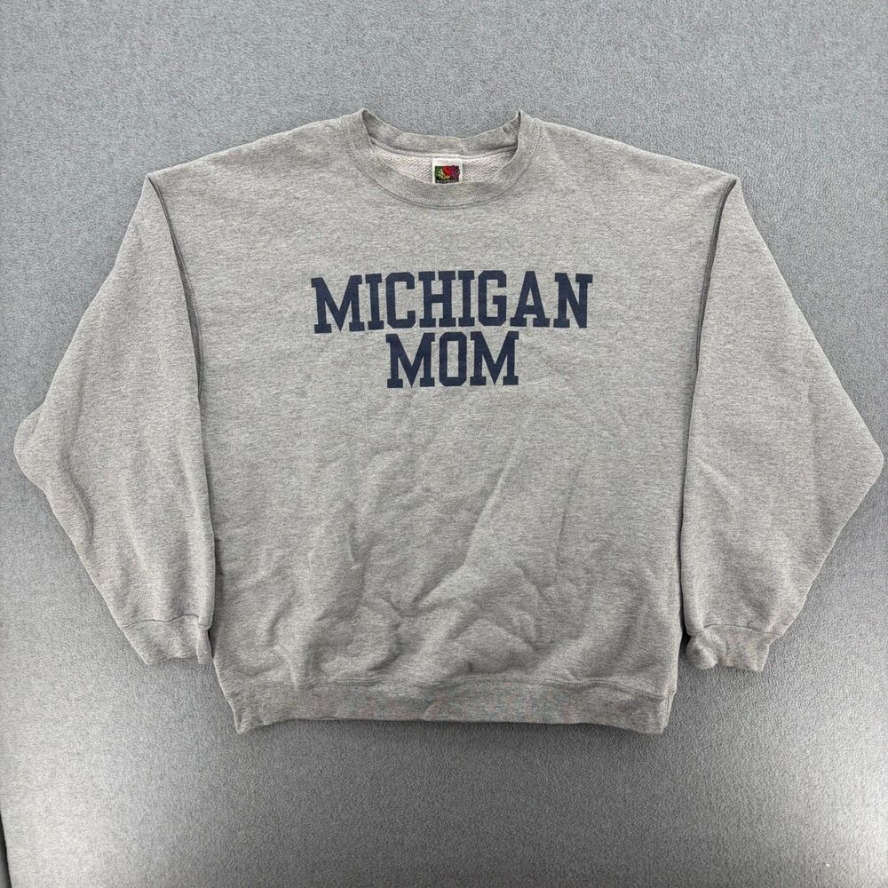 Vintage Michigan Mom Crewneck Sweatshirt Gray Fruit of the Loom XXL USA College